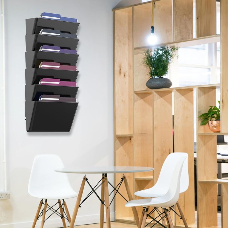 MINDEPOT 6 Pockets Acrylic Wall File Organizer, Clear Wall File Holder, Plastic Hanging Wall File Holder for Office, School and Home, Black - Image 4